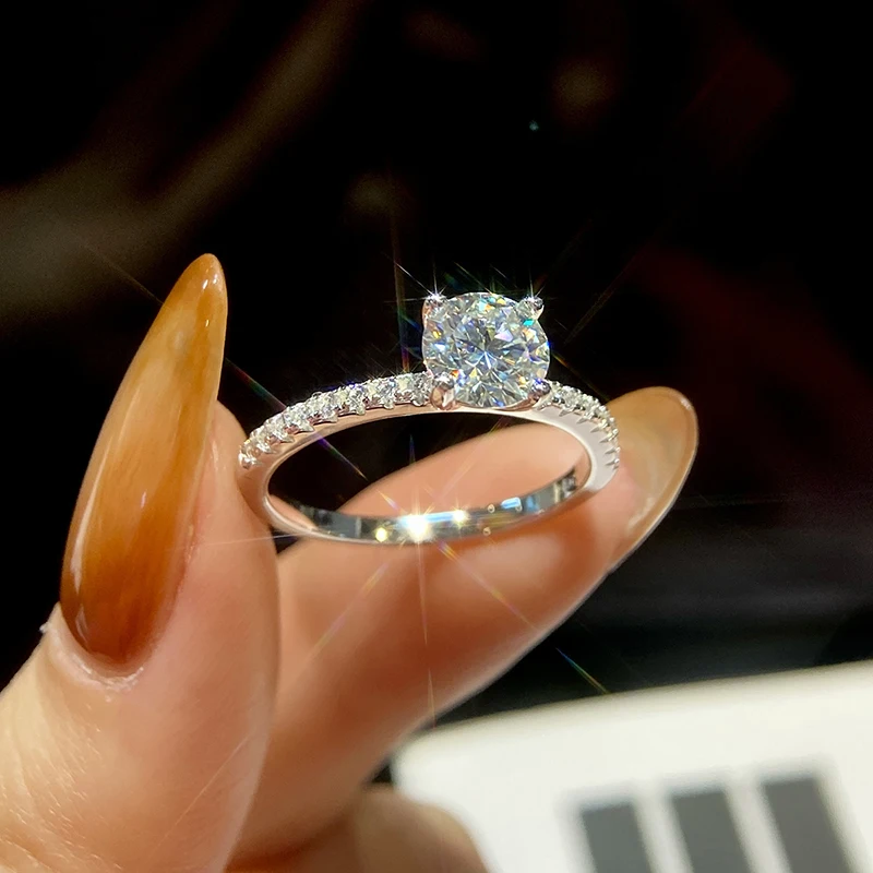 GRA 1-2ct ريال مويسانيتي خواتم الماس للنساء كبير سوليتير الزفاف ريال 925 فضة مصمم غرامة مجوهرات فاخرة #2