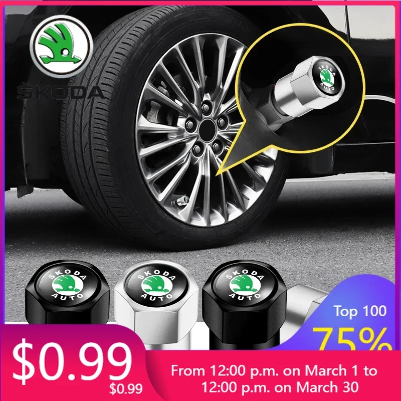 

Новые металлические колпачки для ниппелей автомобильных колес (4 шт.) для Skoda Octavia, Fabia, Rapid, Yeti, Superb, Octavia A5, A7, 2 эмблемы, 2025 год