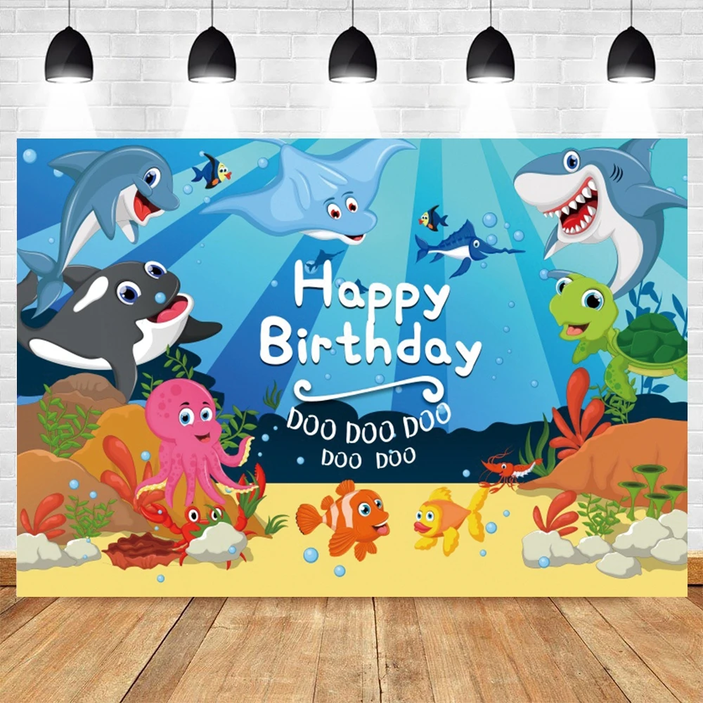 Newborn Baby Birthday Seabed Shark Fish Backdrop for Photography Sea Ocean Underwater World Party Decor Background Photo Studio