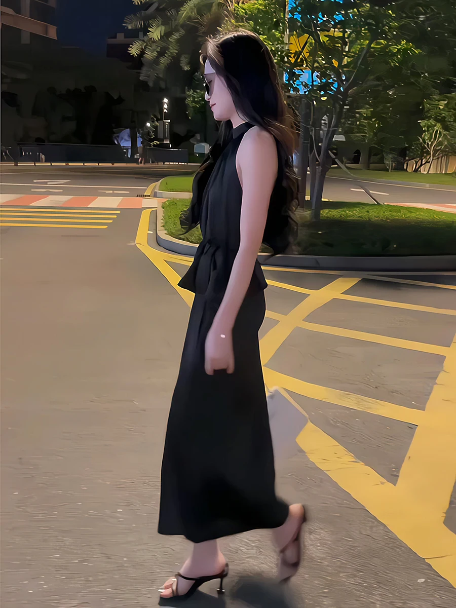 

Ele атласный комплект Faion, женский топ и юбка с высокой талией, летний наряд из двух предметов для Sli Ladies