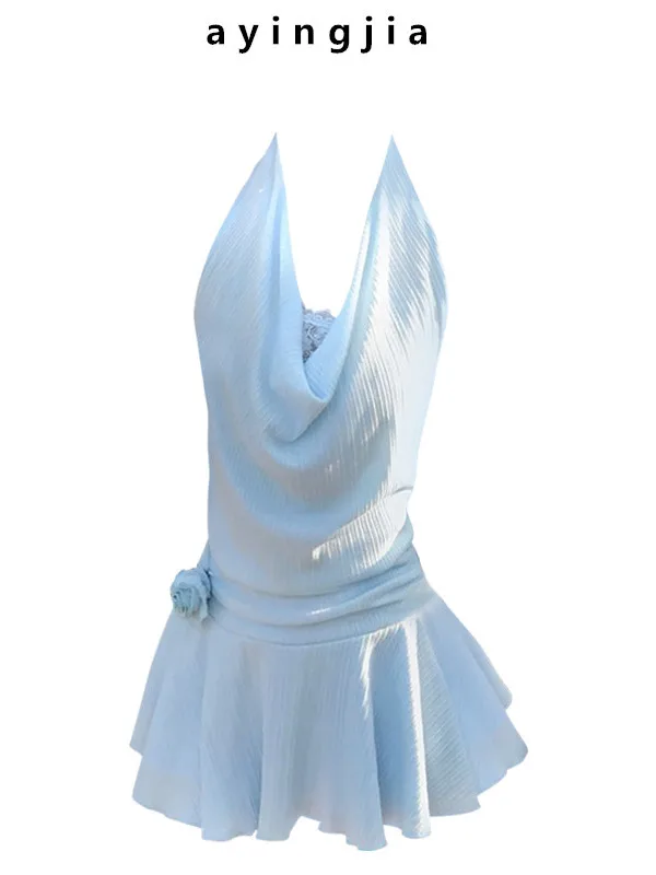 

Платье Pure Desire Sweet Spicy с кружевными вставками и цветочным декором, женское, приталенное, короткое, А-силуэт, с завязками на шее