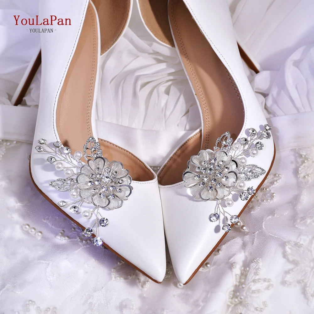 YouLaPan Bride Alloy Leaf Shoe Buckle Alloy Flower Shoe Clips Wedding Shoe Decoration Charm Shiny Crystal Shoes Clips HX63