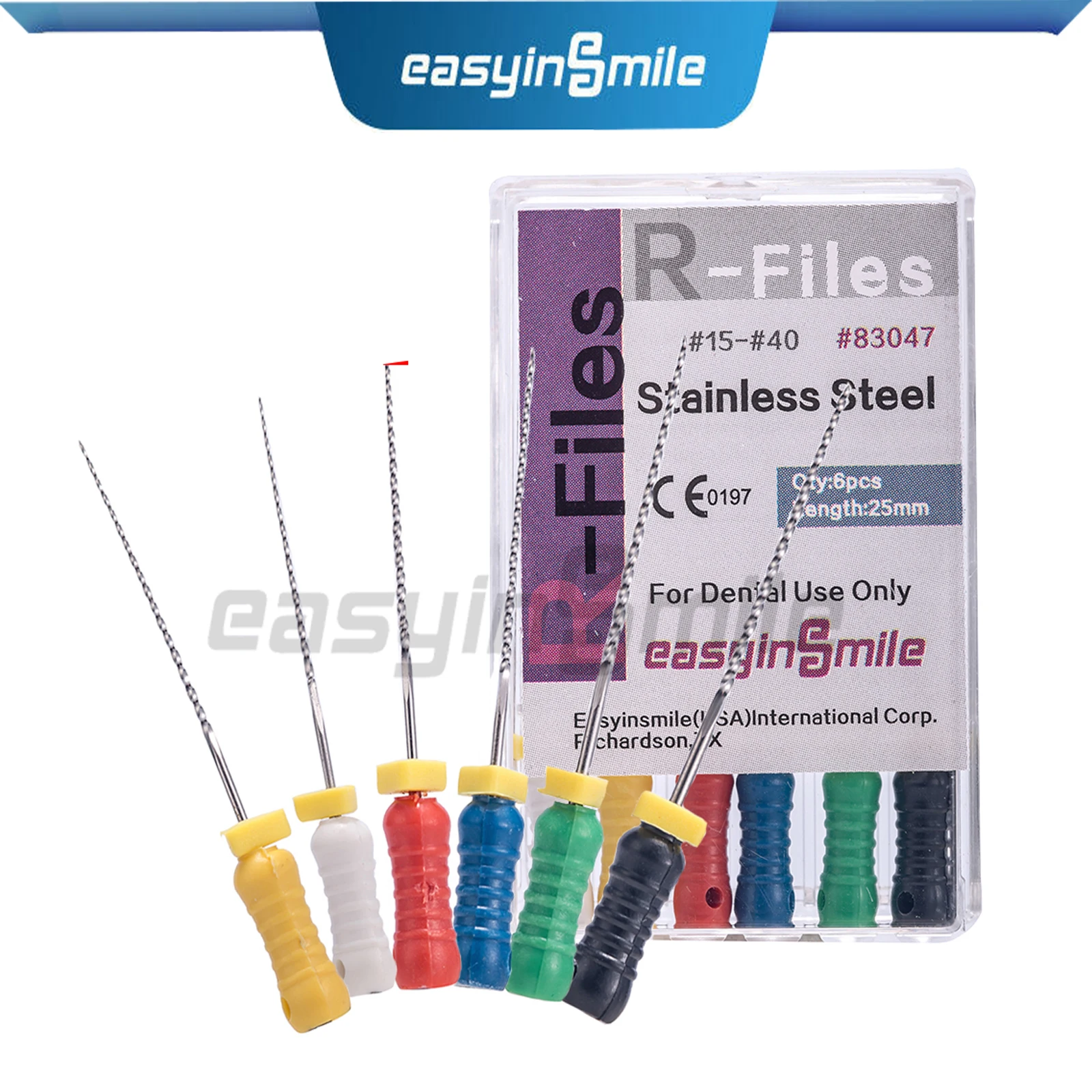 10Packs EASYINSMILE Dental Endo R-Files Stainless Steel Hand Use for Root Canal 25MM  #15-40 Flexible