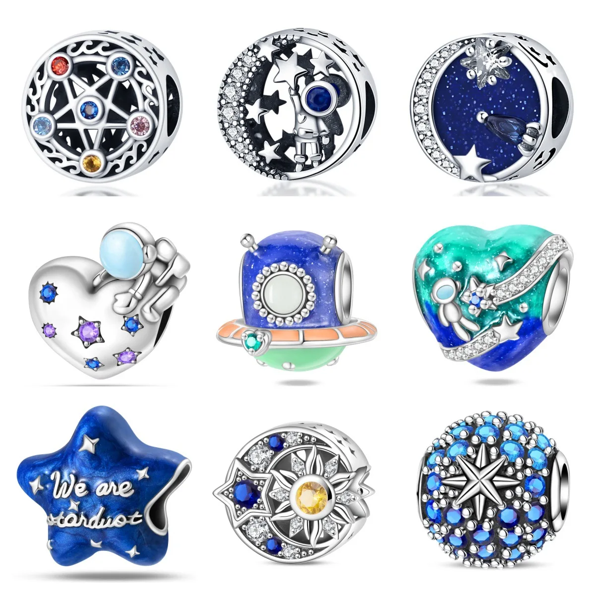 

High-quality Ladies' Silver Universe Starry Sky Vast and Charming Pendant Beads DIY Jewelry Bracelet Accessories
