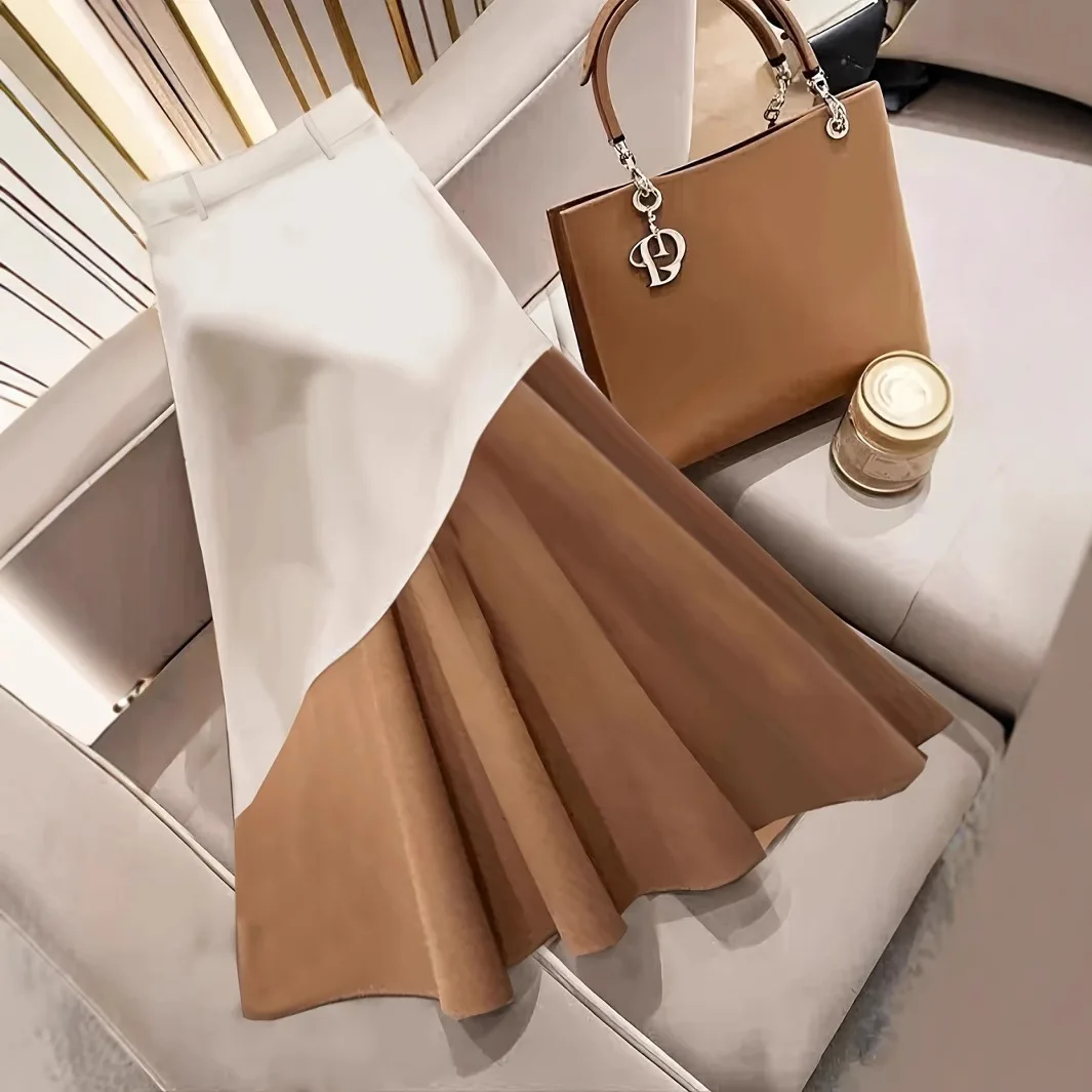

Women’s Contrast-Trim Midi Skirt: All-Season Versatile Work & Weekend Staple
