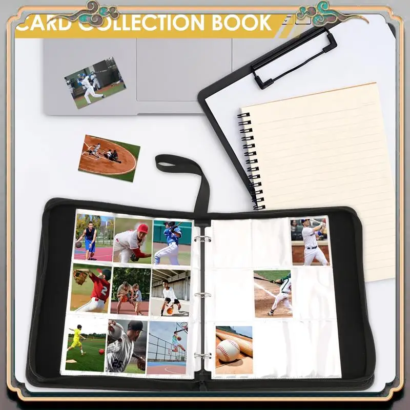 Durable Trading Card Binder, 9 Pockets Baseball Card Binder Sleeves With Zipper, Card Case For Game/Football/Baseball Card
