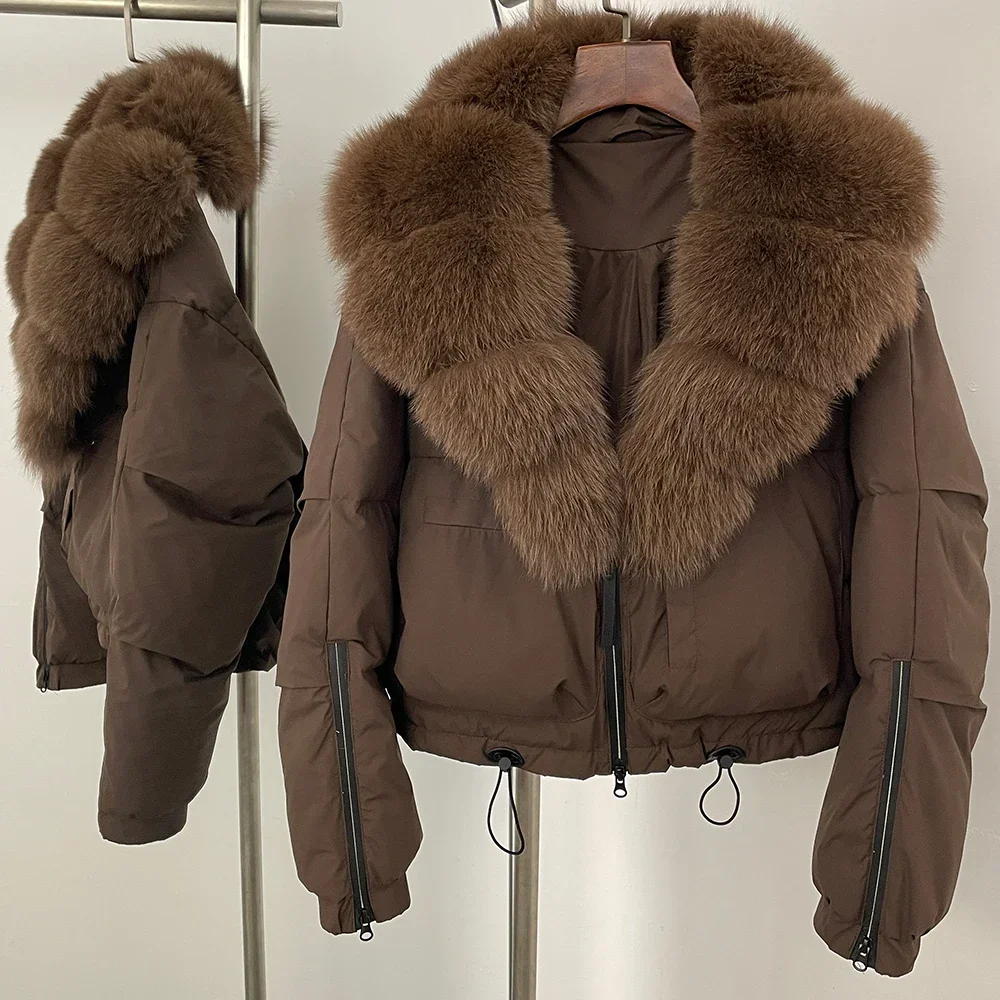 2025 weiße Ente Unten Jacke Frauen 2025, Winter Natürliche Fuchs Pelzmantel Weibliche Dicke Warme Kurze Unten Oberbekleidung Pelz Kleidung dame