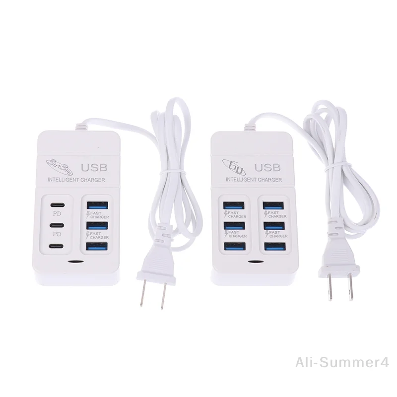 

1PC US Plug 6Ports Multiport USB Charger 35W PD Type-C Mobile Phone Fast Charge Wall Chargers TypeC USB Hub Adapter