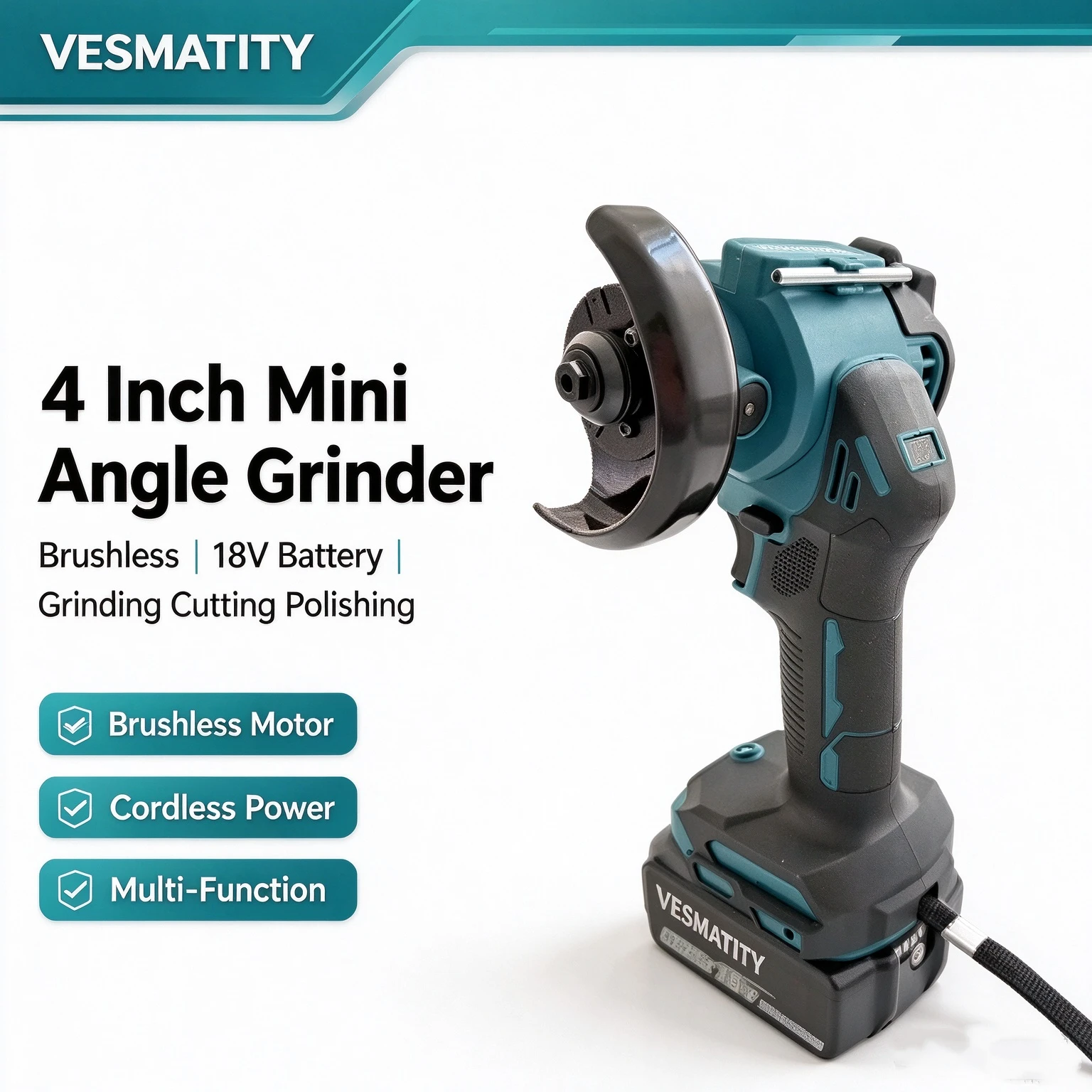 4 Inch Mini Brushless Angle Grinder with Digital Display, 18V Battery Cordless Grinding Polishing Cutting Power Tools