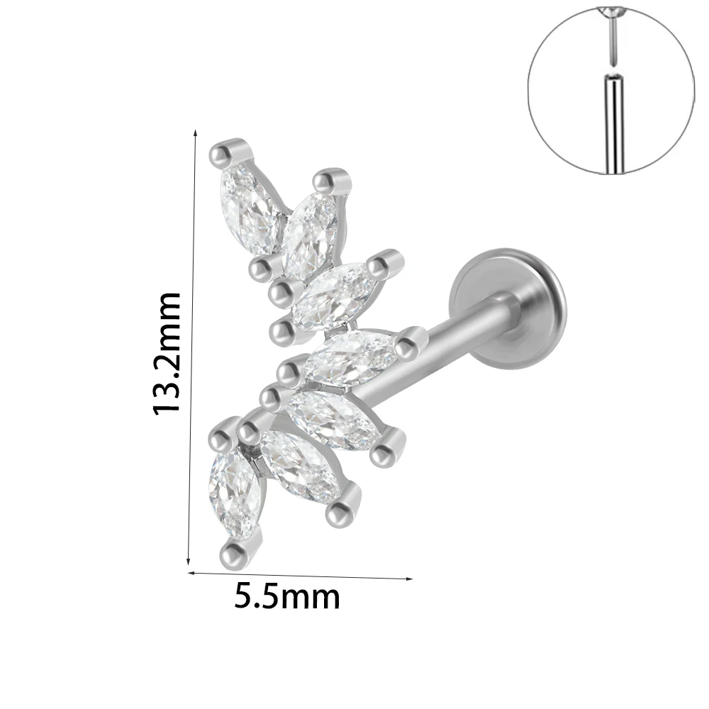 Surgical Steel Marquise CZ Leaf Shaped Stud Earring