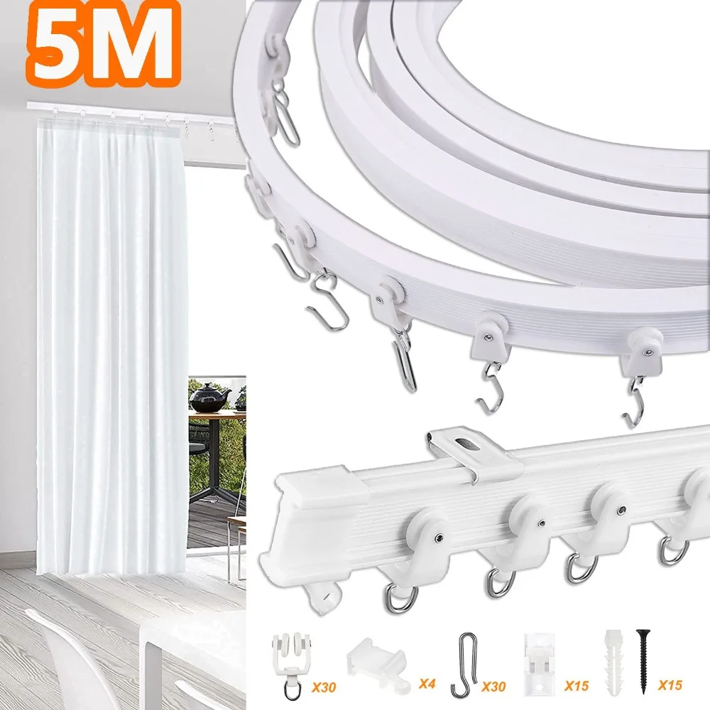 Binario per tende da soffitto flessibile e pieghevole da 5M, montaggio a soffitto, per finestre a sbuffo, divisori per camper, binario per tende dritte con accessori