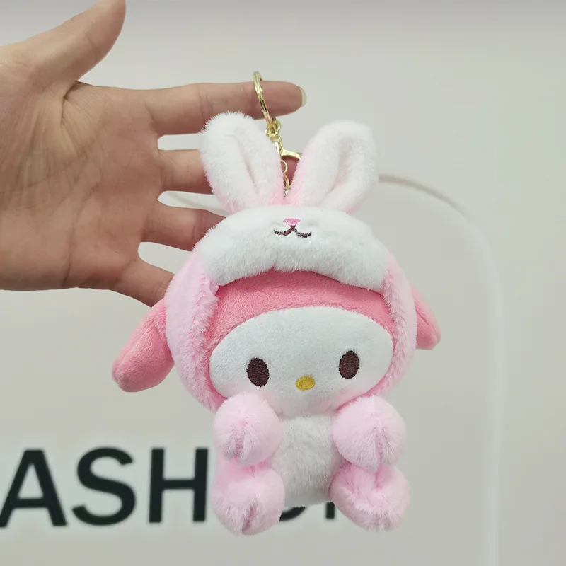 Sanrio Kawaii Rabbit Cinnamoroll Plush Doll Keychain Melody Soft Stuffed Cartoon Keyring Kuromi Bag Decoration Pendent Toys