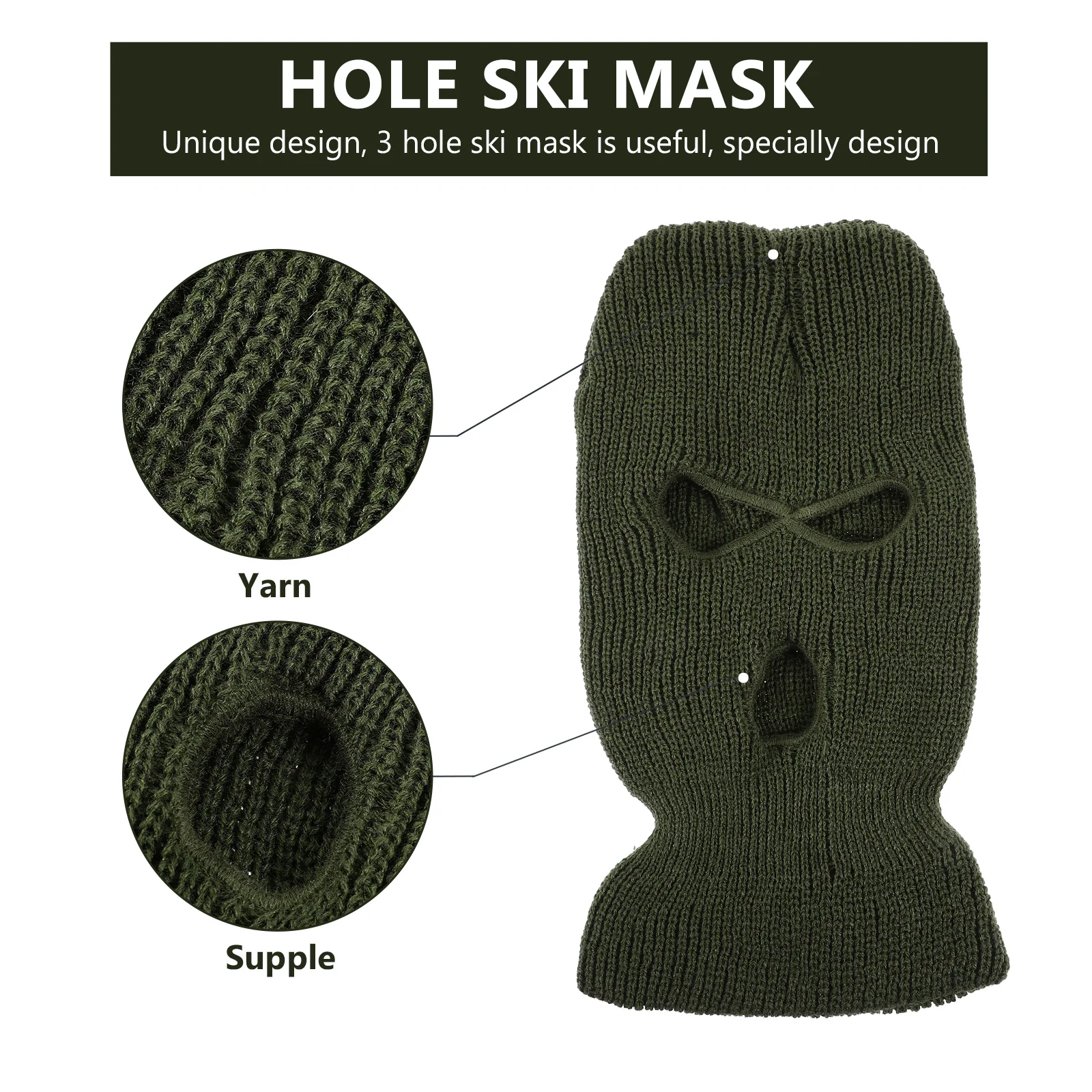Winter Warm Ski Mask 3 Hole Knitted Full Face Cover Ski Mask Beanie Outdoor Sports Men Women 3-Hole Full Face Cover