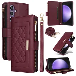 Crossbody Cards Solt Wallet Leather Zipper Bag Case For Samsung Galaxy A55 A15 A35 S24 Ultra S23 Plus S22 S21 Book Lanyard Strap