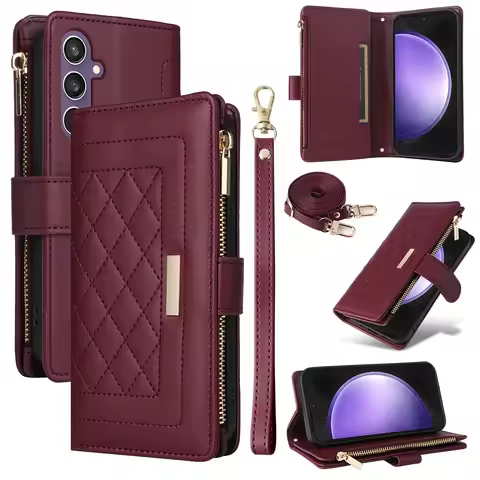 Crossbody Cards Solt Wallet Leather Zipper Bag Case For Samsung Galaxy A55 A15 A35 S24 Ultra S23 Plus S22 S21 Book Lanyard Strap