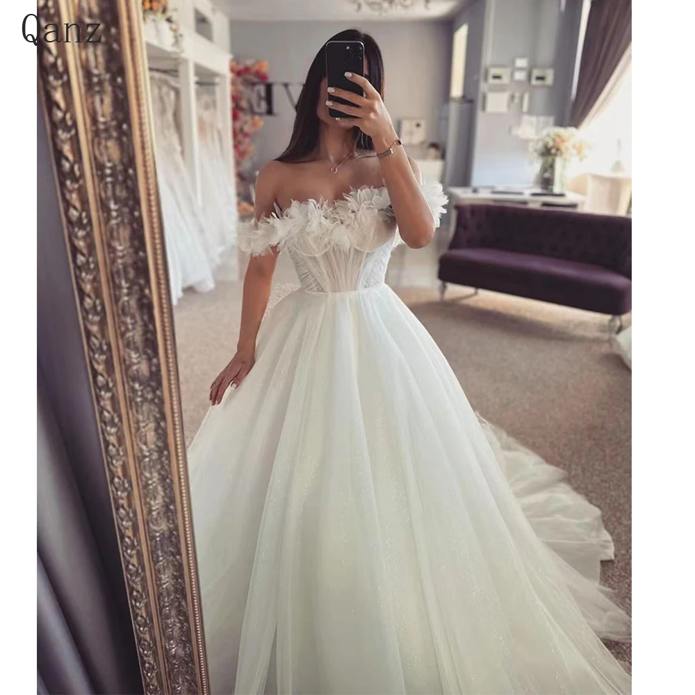 

Qanz Beautiful Boho A-line Wedding Dress Sweetheart Appliques Tulle Vestidos En Oferta Liquidación Romantic Beach Robe De Mariée