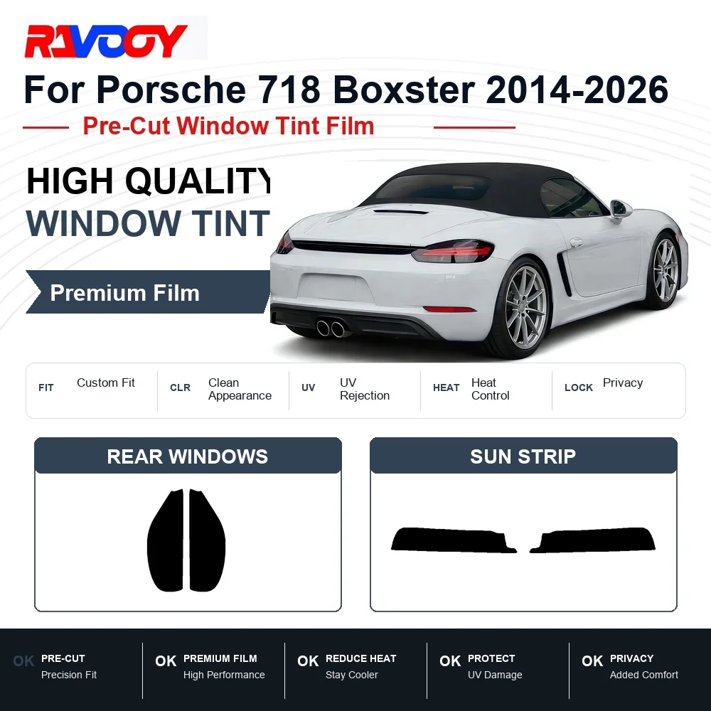Premium Pre-Cut Window Tint For Porsche 718 Boxster 2014-2026 Front & Rear Windows UV Heat Rejection Privacy Film