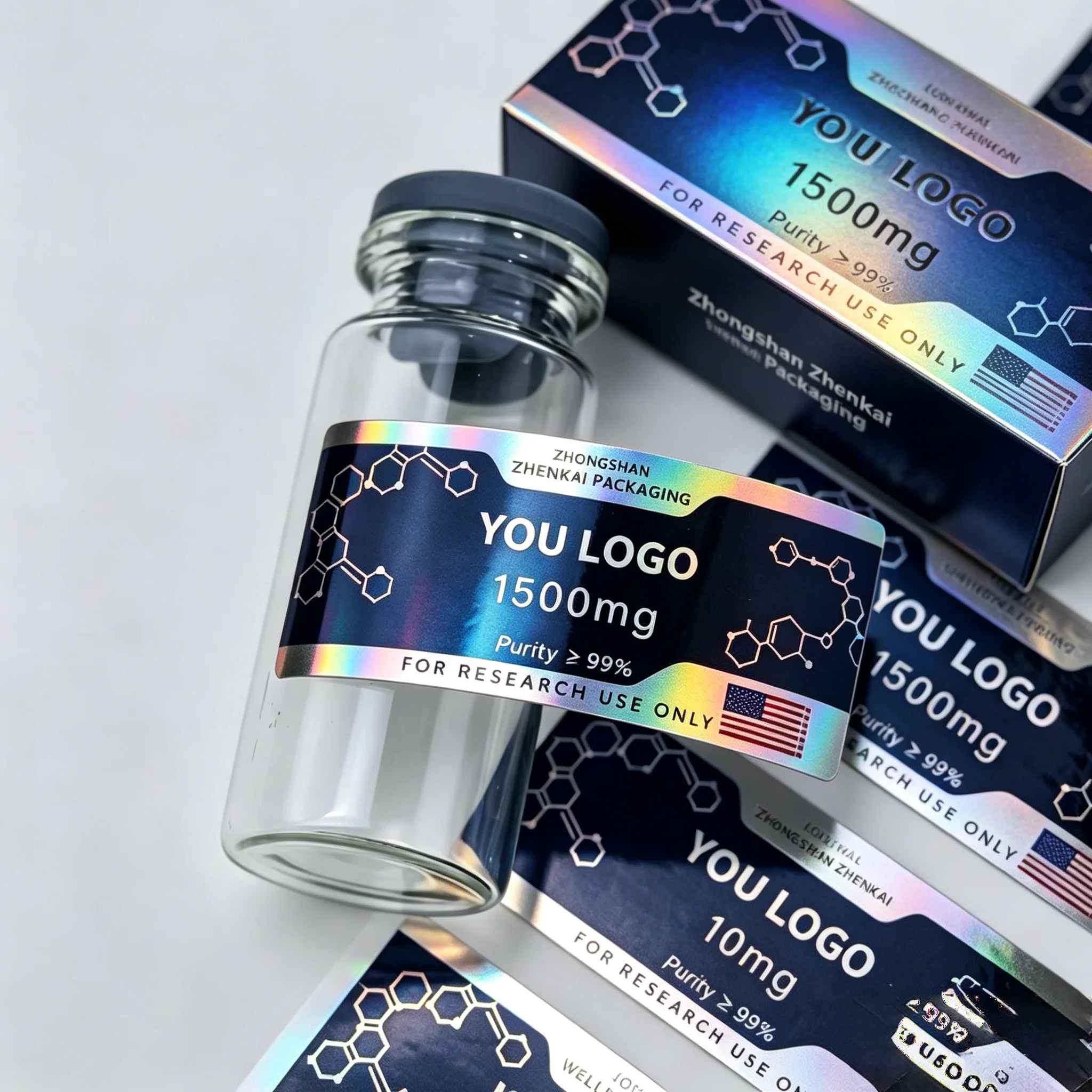 Custom Luxury Peptide Powder Labels & Supporting Boxes for 3ml-10ml Vials,Cosmetic and Fitness Supplies - Detail 1