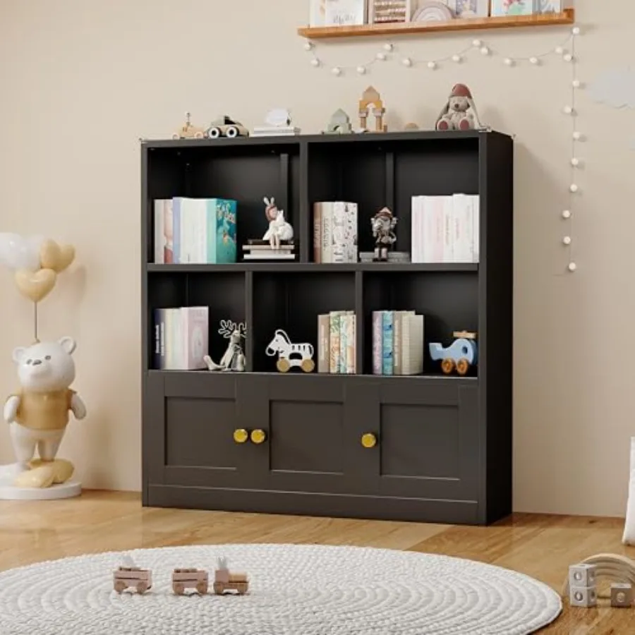 

Многофункциональный органайзер для книг и игрушек с 3 шкафчиками и 5 открытыми секциями, полка для хранения игрушек с защитой углов