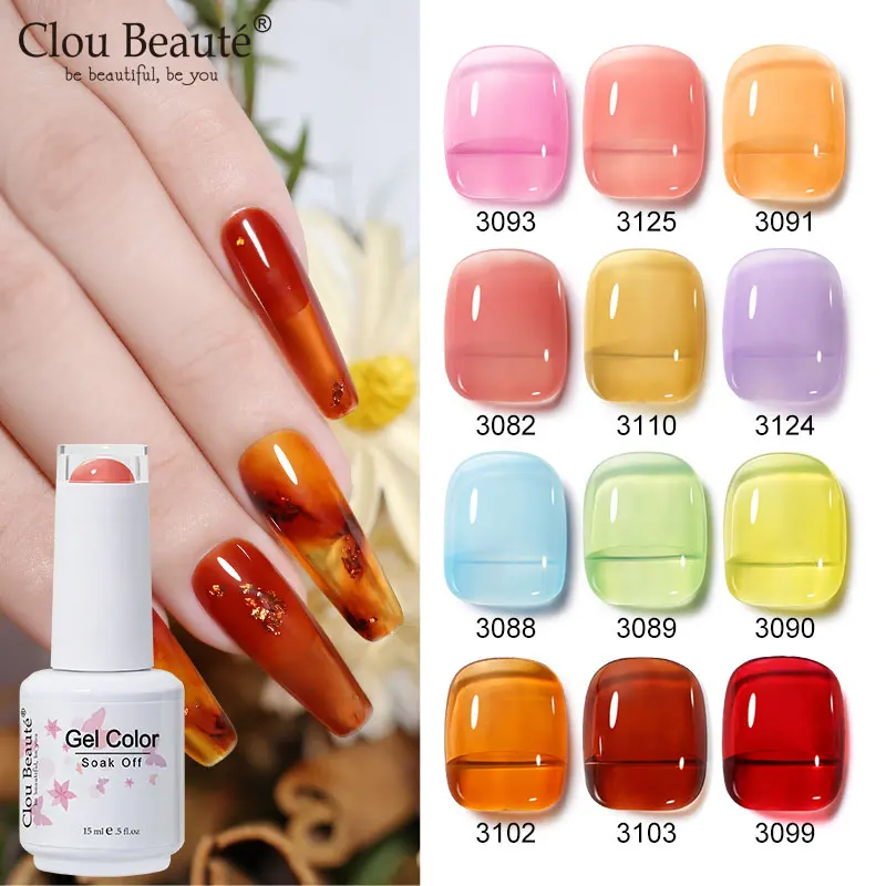 

Clou Beaute 15ml Translucent Series Gel Nail Polish LED UV Lacquer Semi Permanent Tempered Matte Top Base Coat Nail Art Varnish