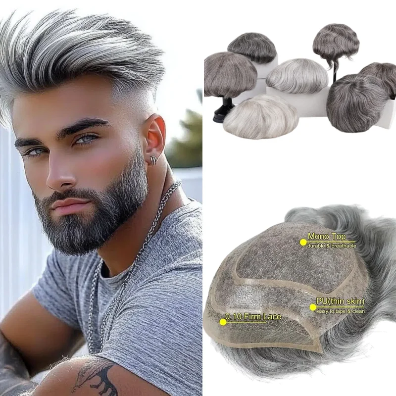 

Human Remy Hair Mono Men Toupee 8x10 6inch Hair System Color 1B80 1B In Stock Wholesale