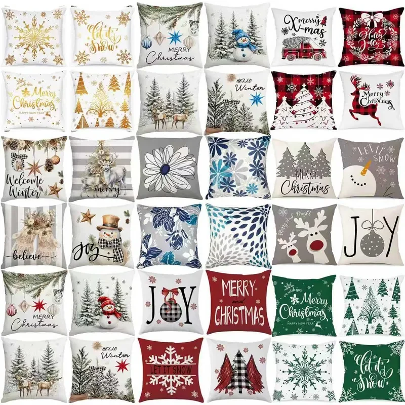 Cross-border explosion Christmas pillow cover Festive Santa print home decoration pillowcase Factory direct wholesale
