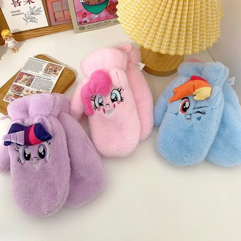 My Little Pony Autumn and Winter Cartoon High-Looking Plush Gloves Plus Velvet Thickened Warm Mittens and Halter Gloves