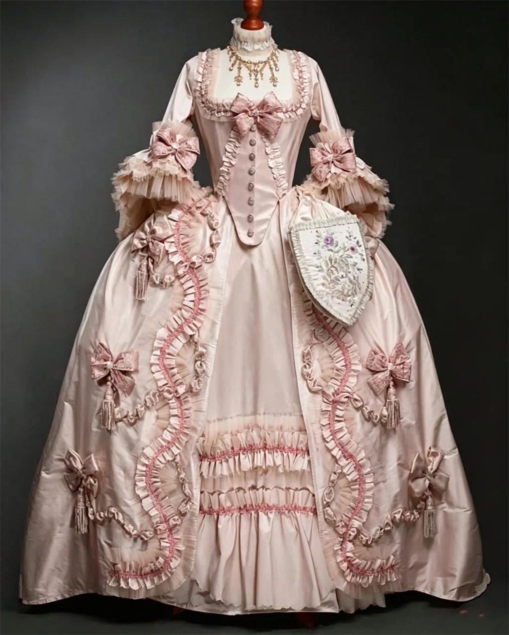 Rokoko-Kleid aus den 1770er Jahren, französischer Stil, Marie-Antoinette-Kostüm, rosa Ballkleid, georgianisches Königinnen-Barockkleid, Vintage-Abschlussballkleid