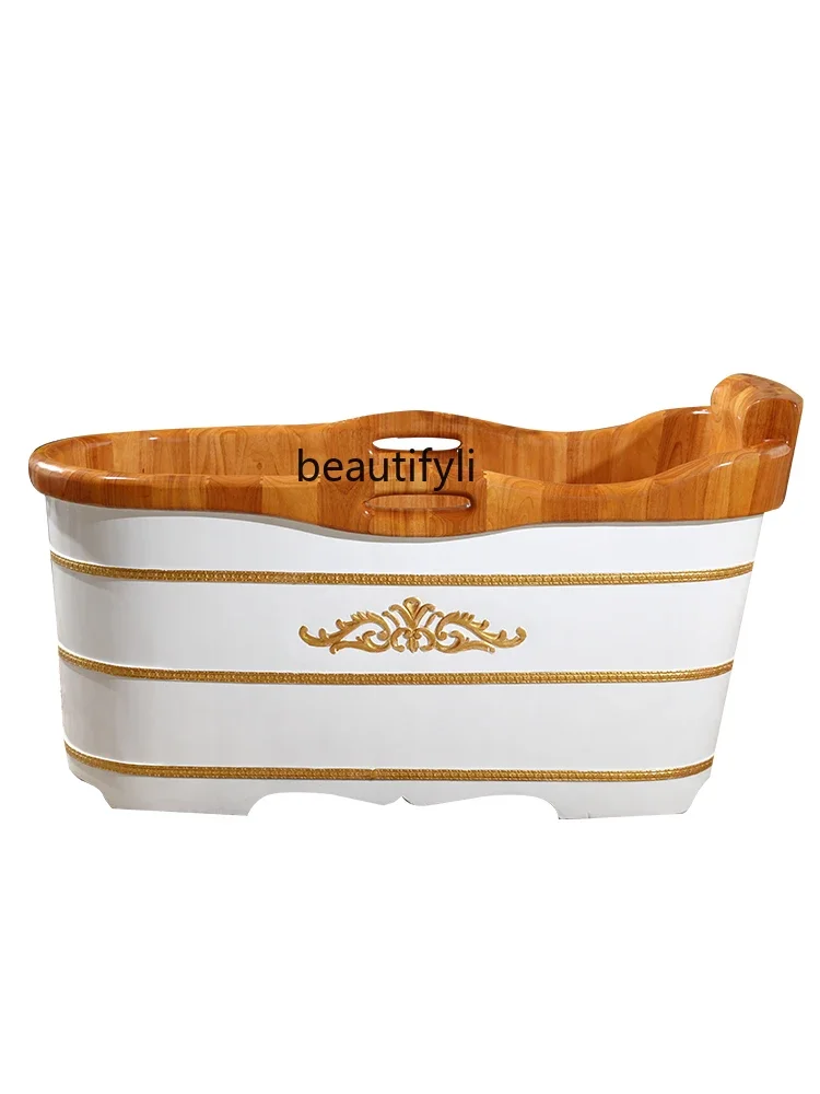 European-Style Carved Bath Wooden Barrel Oak Adult Bathtub Household Adult Bath Bucket Full Body Bath Basin