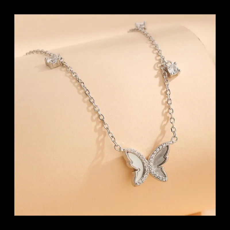 TK رائجة البيع فراشة قلادة مزاجه S925 الفضة الخفيفة الفاخرة تصميم فريتيلاري عقد من حجر الياقوت سلسلة الترقوة #1