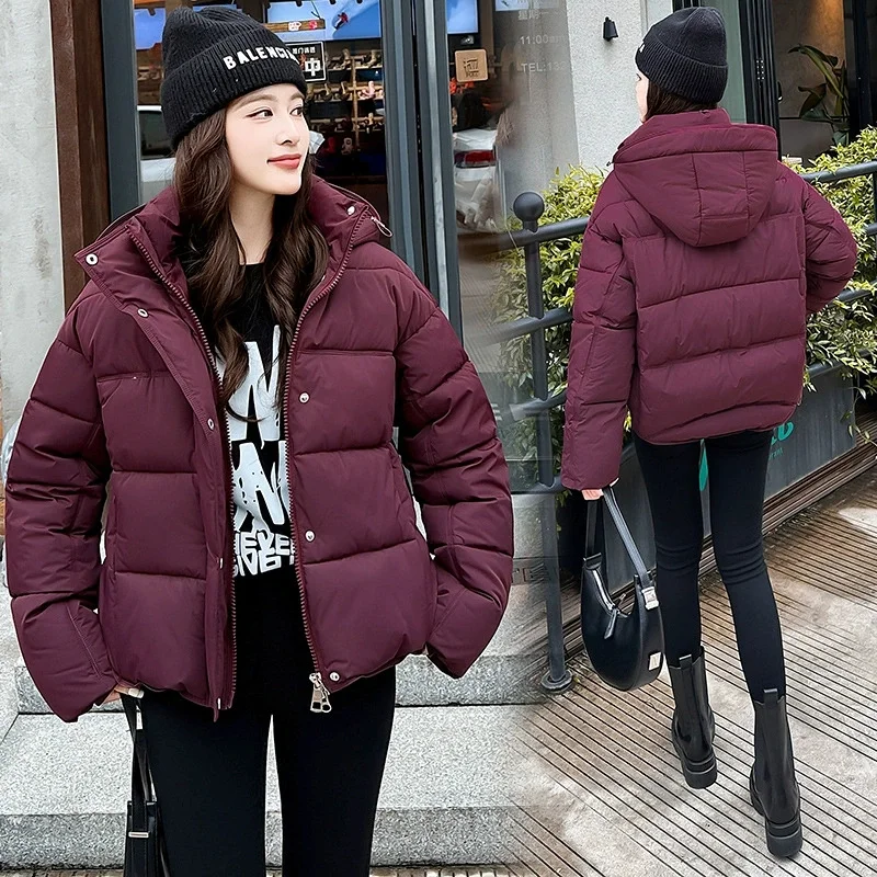 2025 nuevo Parkas cortas de invierno para mujer, abrigo de algodón a la moda coreana para mujer, abrigo informal cálido con capucha para mujer, abrigo para nieve