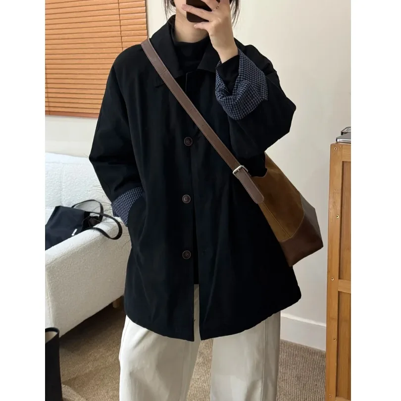 

Women's Cotton Jaet Coat Mid-Length Button-Up Thiened Long Sve Commute Sle Faionable Autumn Winter New Arrival