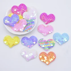 32Pcs 38*30mm Glitter Seaquins Heart Padded Appliques for DIY Clothes Hat Shoes Sewing Patches Handmade Birthday Cake Plugin