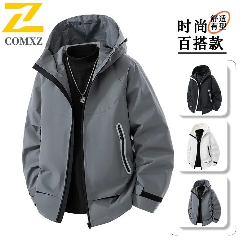 

Куртка COMXZ Techwear, высокая мода, уличная ветровка с капюшоном для приключений нахлыстом, мужская осенняя охотничья куртка с несколькими карманами