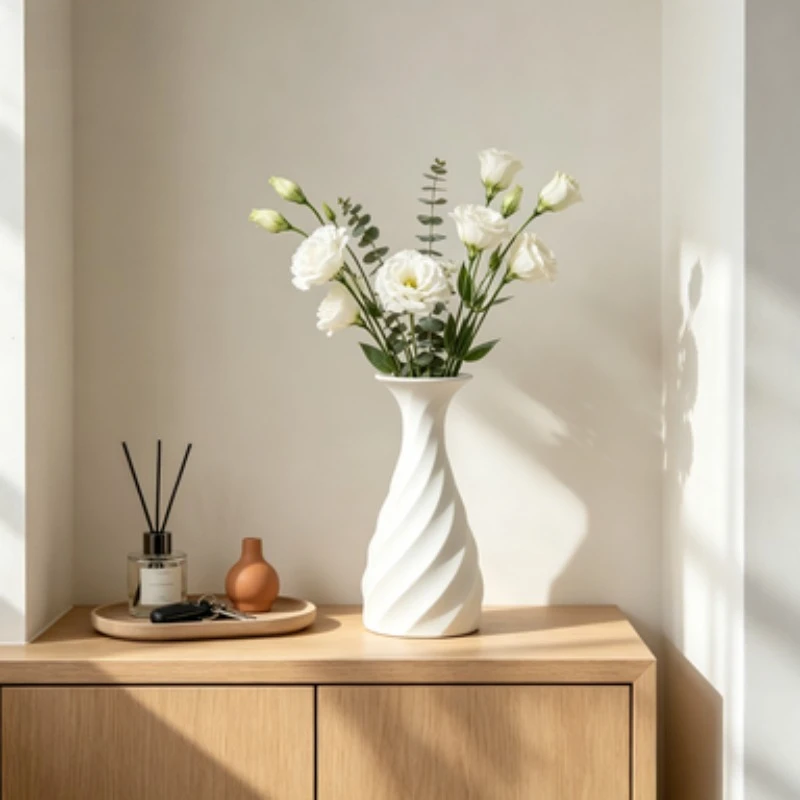 White Twisted Vase, Simple Desktop Ornament, Ideal for All Kinds of Flowers & Dried Flowers, Living Room Bedroom Table Decor