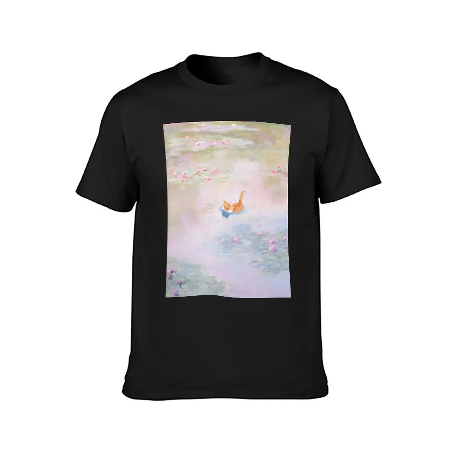 Monet Cute Cat in the Water Lily Pond T-Shirt tees quick drying heavyweights korean fashion designer t shirt men