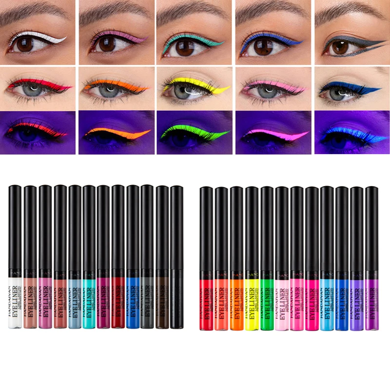 HANDAIYAN 12 Color Matte Eyeliner Kit Makeup Waterproof Colorful UV Light Neon Eye Liner Pen Eye Make Up Cosmetics Eyeliners Set