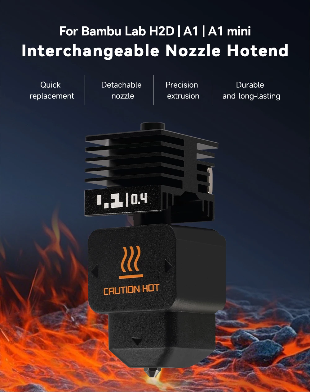 Neues Hochwertiges H2D H2S H2C Hotend-Kit mit 0,2/0,4/0,6/0,8mm Gehärteter Stahldüse Ersatz-Hotend-Kit für Bambu H2D A1/A1mini – Detail 1