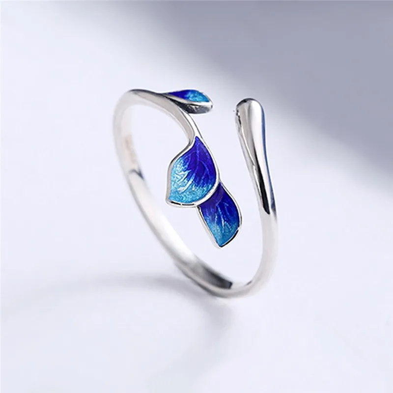 New Art Fashion 925 Sterling Silver Drip Glaze Branch Buds Adjustable Rings For Women Girl Gift XR397