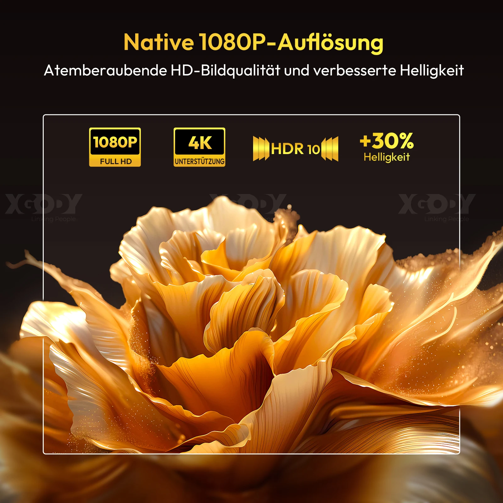 XGODY Projector Native 1080P 650ANSI 4K Android11 Projectors with automatic keystone correction Auto focus Wifi6 BT5.2 Portable