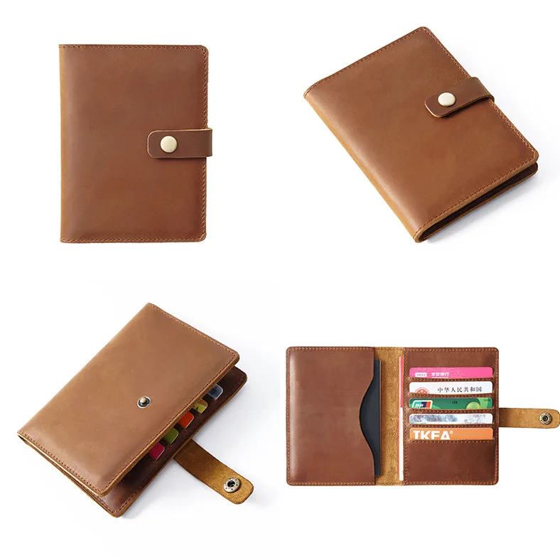 Genuine Cow Leather Passport Cover Multifunctional Travel Accessories Card Holder Checkbook Bill Document Organizer Id Card Case