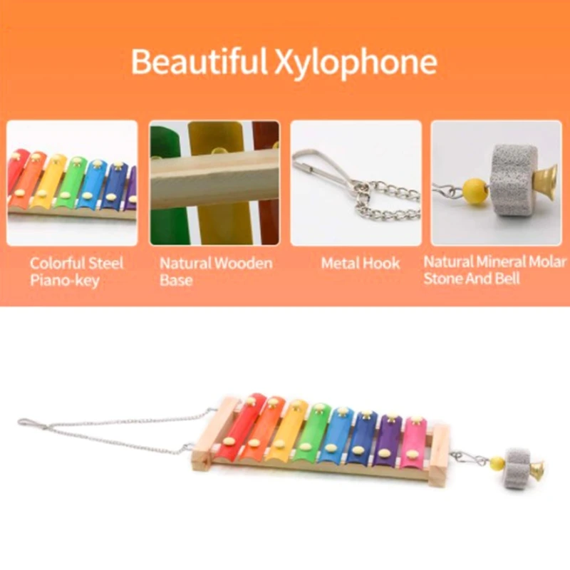 2 Pcs Chicken Suspensible Xylophone with 8 Metal Keys Swing Stand Perch Toy