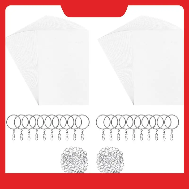 

260Piece Shrinky Art Film Paper With Keychains Accessory Silver&White Plastic+Metal For DIY Handmade Craft
