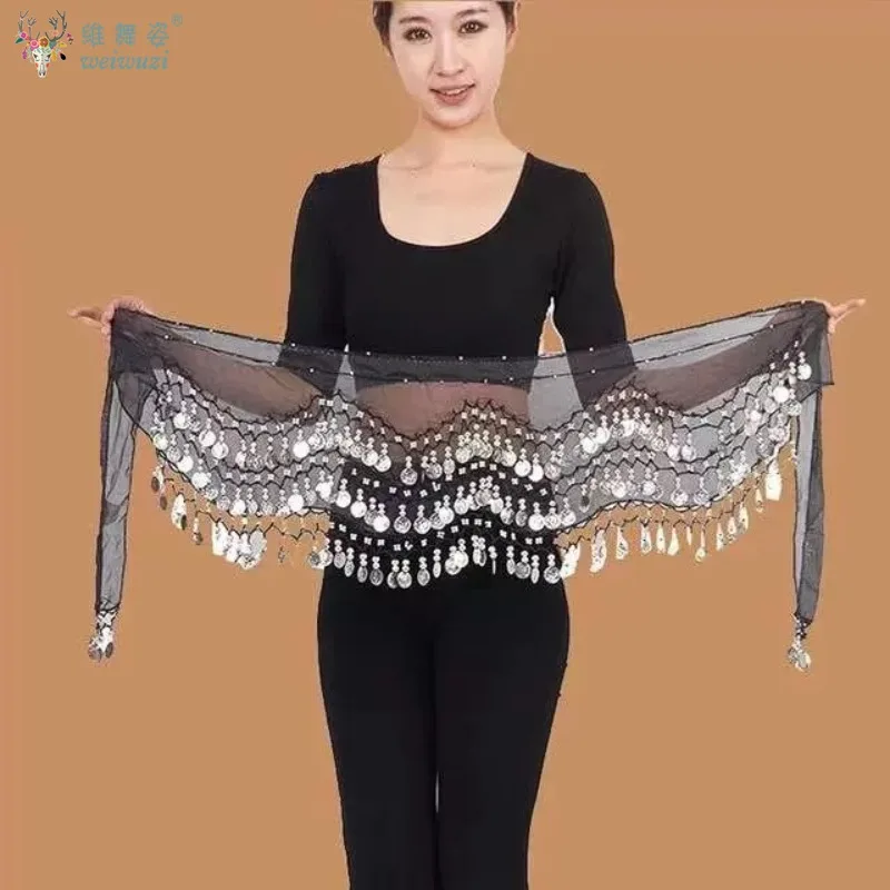 

Хип-шарф для танца живота для женщин, шифоновый пояс с золотыми монетами 128, аксессуары для восточных танцев живота, ремни для танца живота для взрослых и детей