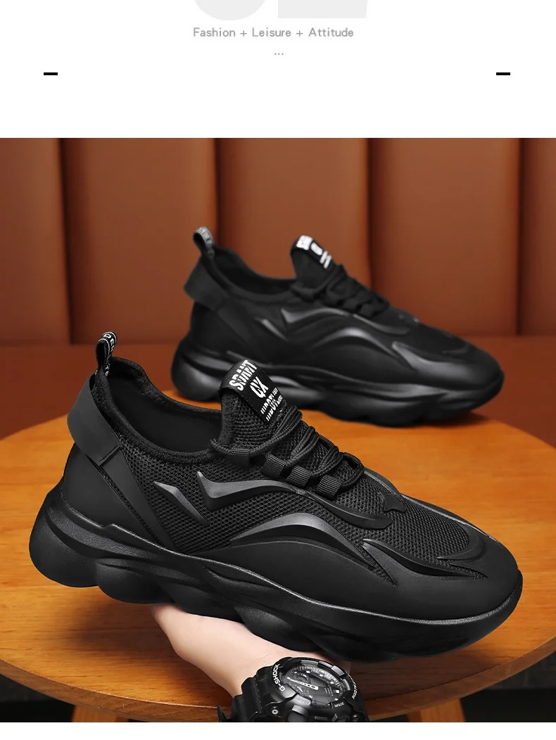 Men's Breathable Mesh Running Trainers With Durable Thick Sole_voghion.com