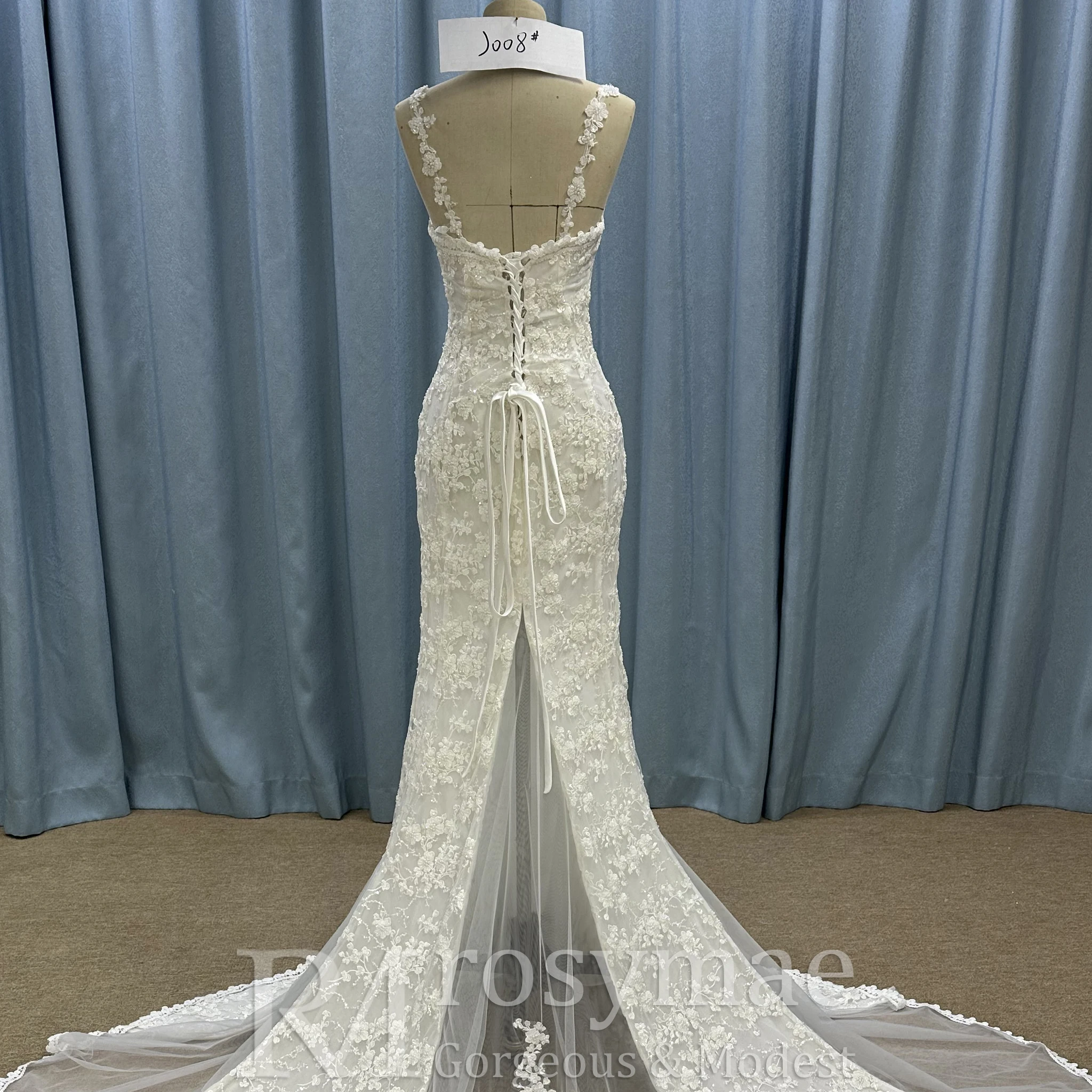 Rosymae robe de mariée sirène en dentelle florale encolure carrée manches débardeur robe de mariée blanche vestidos de novia boda