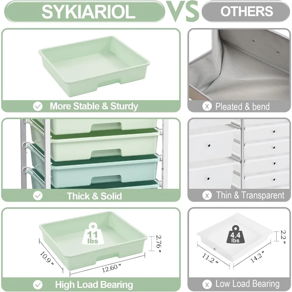 8-Drawer Rolling Storage Cart with Wooden Top for Home Office and Craft Room Organization