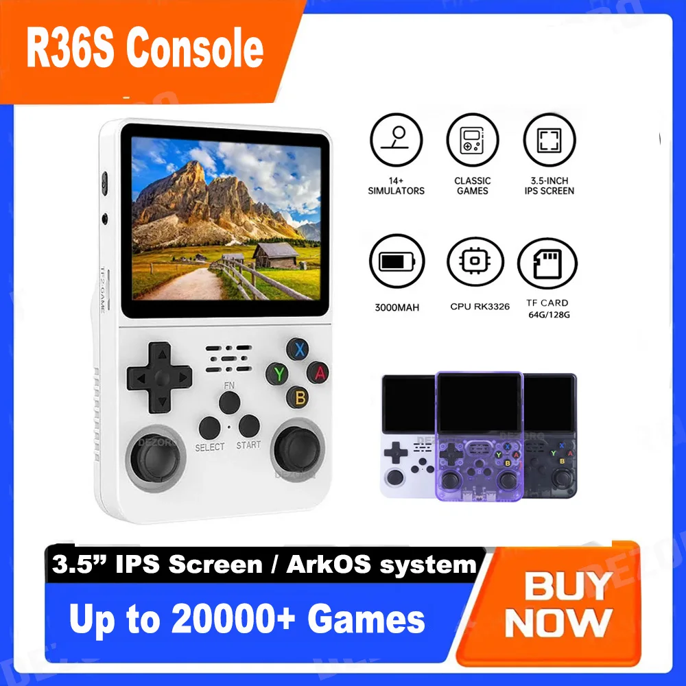 Original R36S Retro Handheld Game Console 3.5 Inch IPS Screen R36S 64G 128G Arkos Mini Pocket Video Games