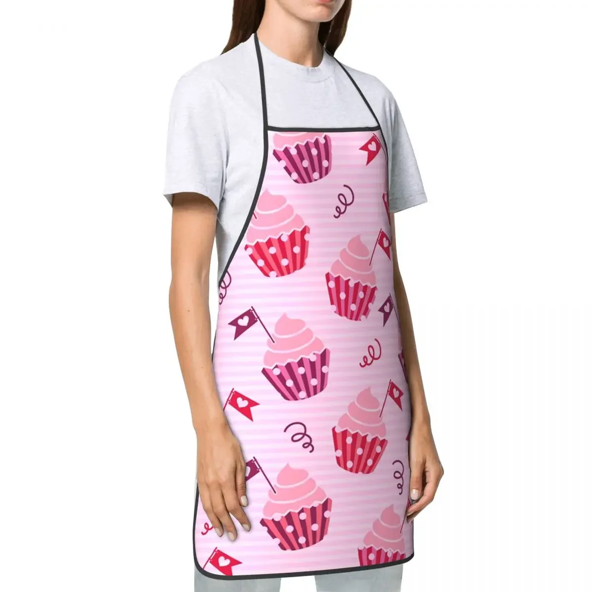 Pink Cupcake Heart Pattern Apron Women Men Unisex Bib Fairy Cake Cooking Kitchen Tablier Cuisine Chef Painting