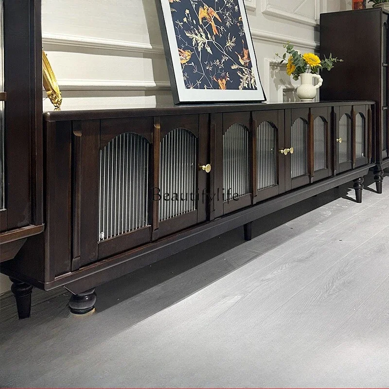 

ls 18French Style Solid Wood TV Cabinet Living Room Furniture Storage Vintage Changhong Glass Cabinet Door